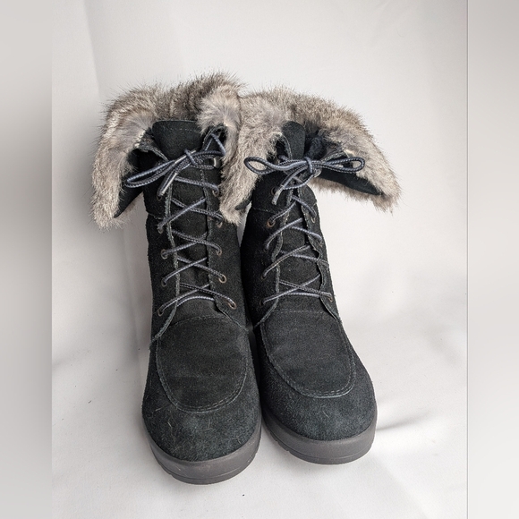 Suede And Real Fur Winter Boots Black And Gray Size 39 = 8-8.5 US Crampon System - Picture 3 of 12